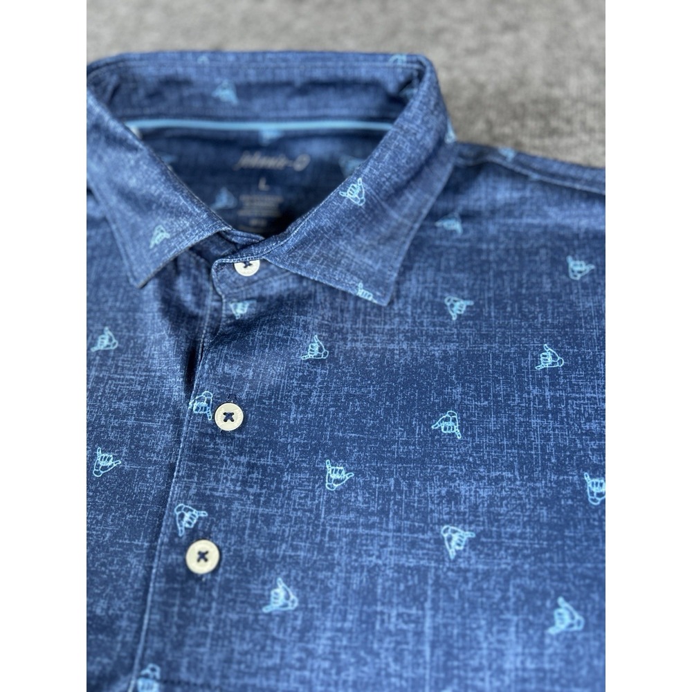 Johnnie-O Polo Shirt Men Large Blue Short Sleeve Hang Sign Golf Performance